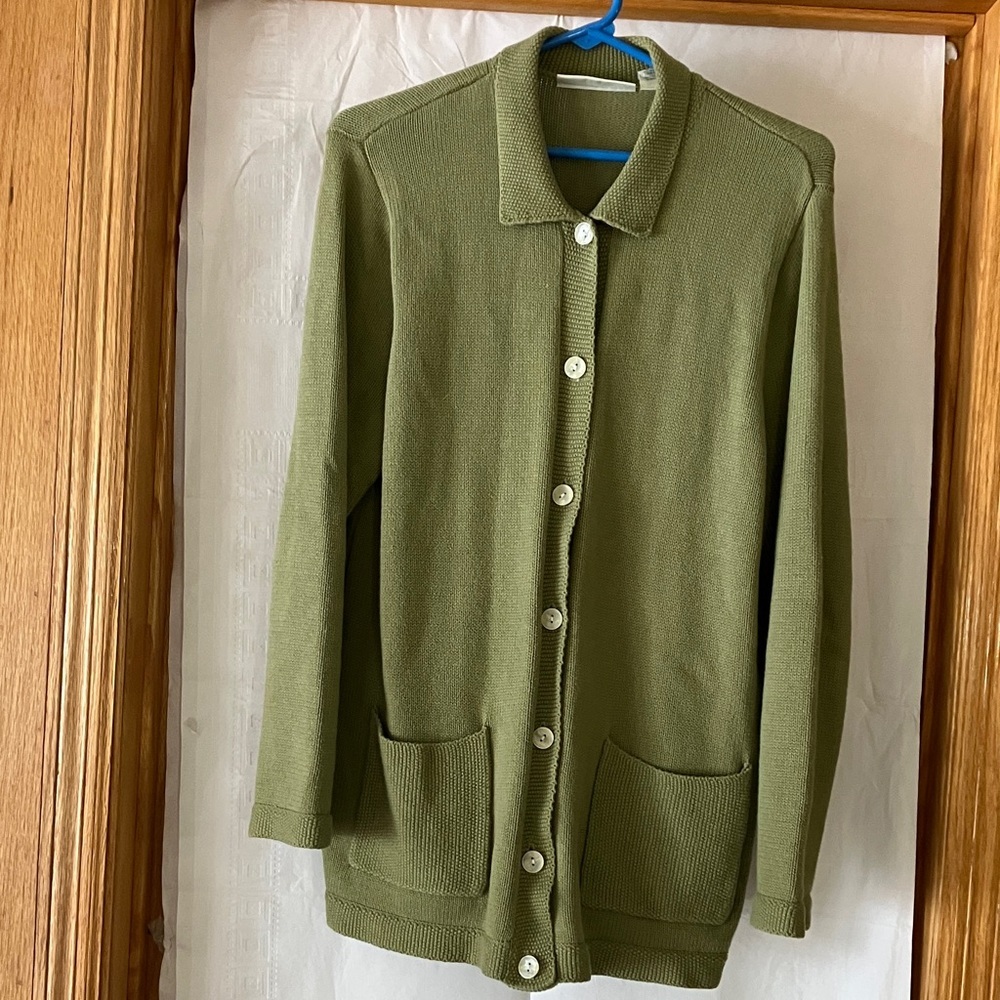 Appleseed’s Women’s L Button Down Sage Green Long Sleeve Cardigan Sweater
